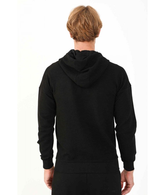 MARATON medvilninis džemperis vyrams su gobtuvu 20643 juodas