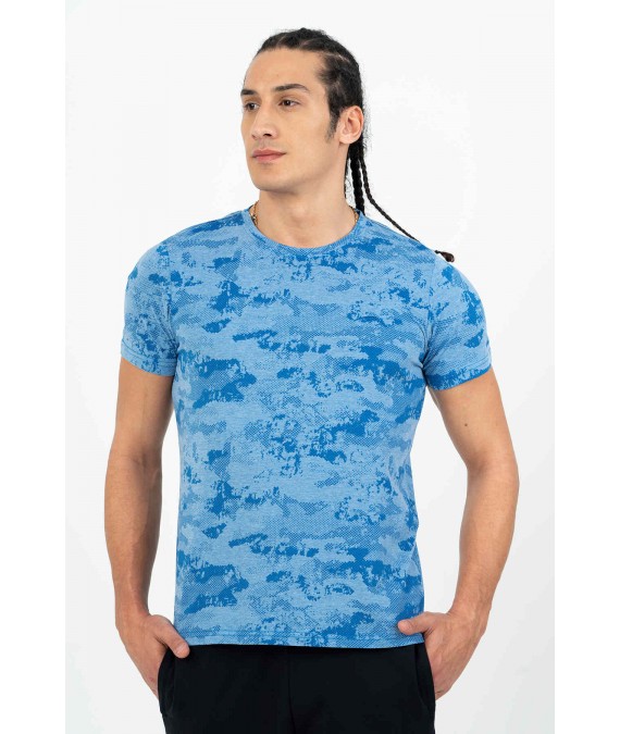 MARATON vyriški marškinėliai su medvilne 21579 mėlyni